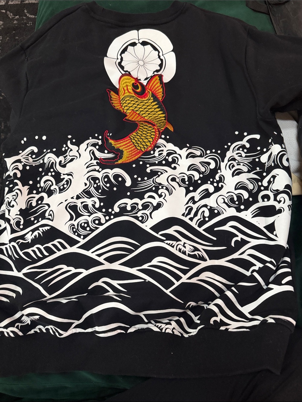 Koisea Koi and Wave Embroidered Sweatshirt